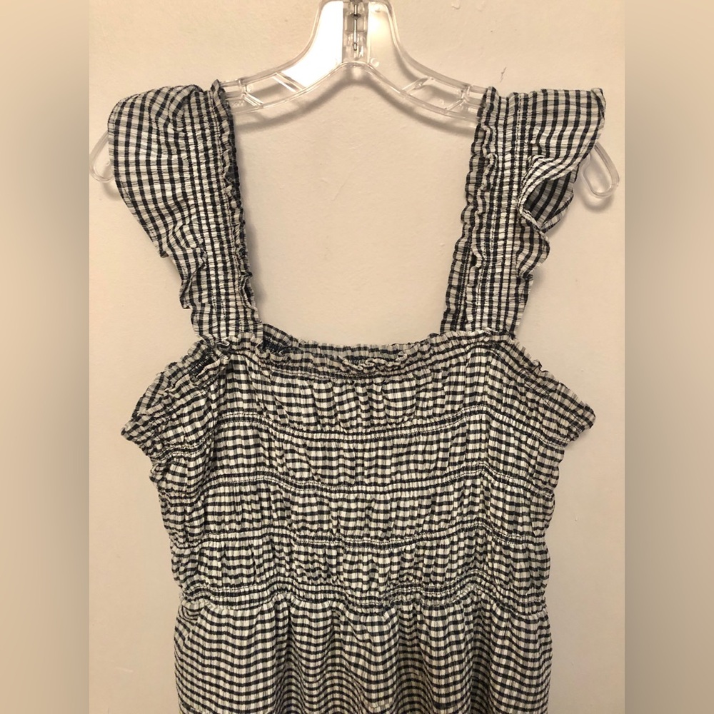 Old Navy Long Navy Blue Gingham Smocked Maxi Dress with Ruffle straps size XL - Picture 2 of 11